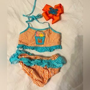 Three sisters striped crab ruffle swimsuit
